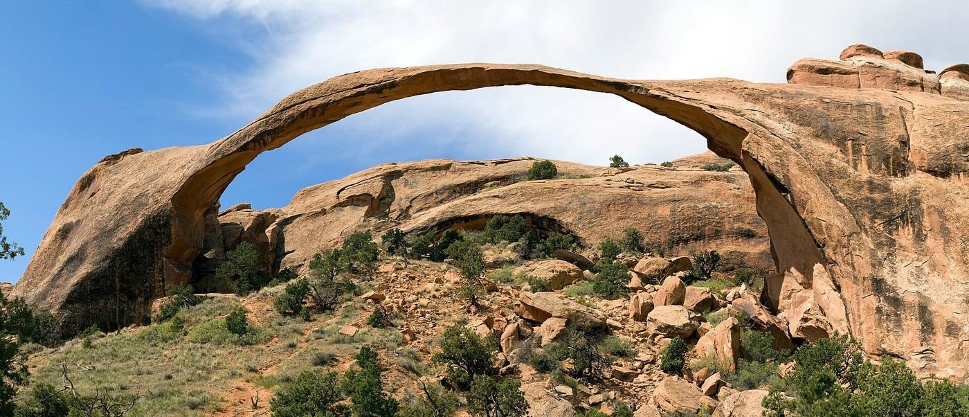 Landscape Arch, one of the longest natural rock spans on Earth, in Devils Garden