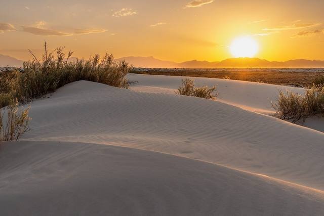 White dunes at sunset at White Sands